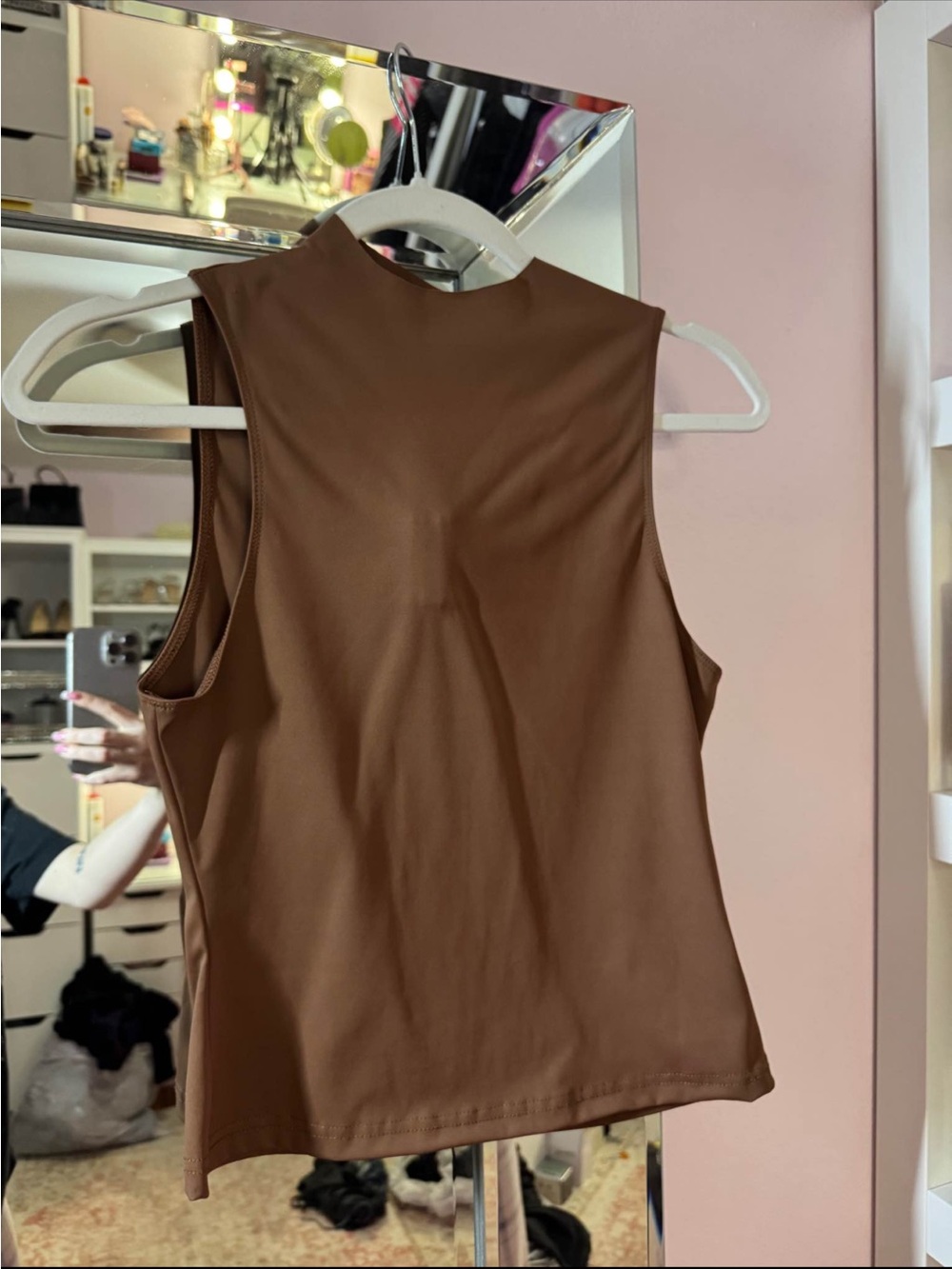 Classic Brown Sleeveless Mock-Neck Top